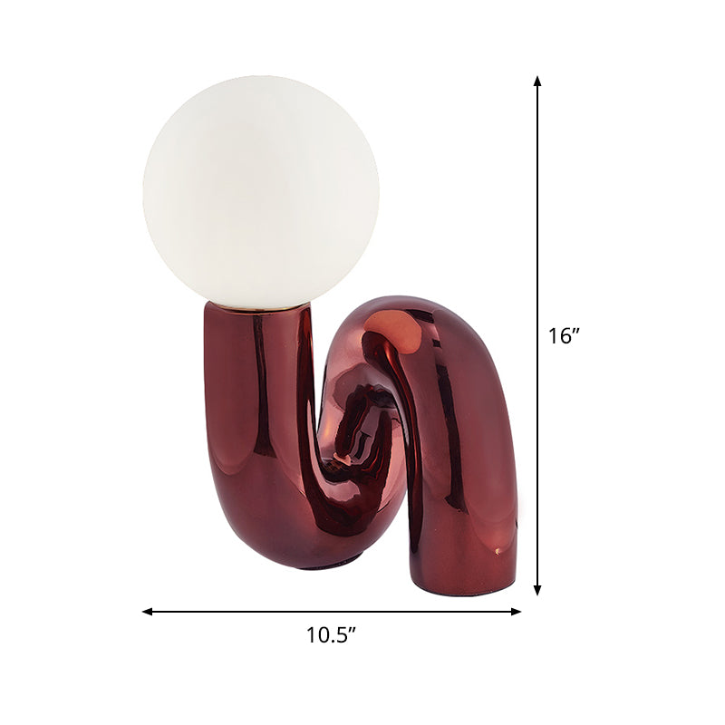 Orb Milky Glass Table Lighting Simple Novelty 1 Head Red Night Stand Light with Twisted Base