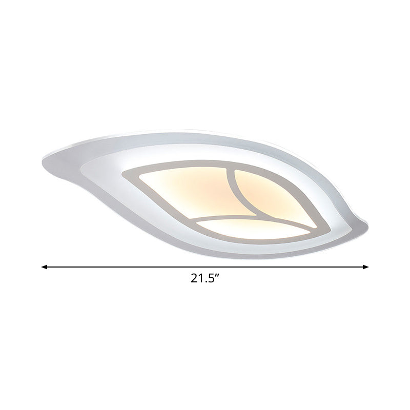 Simple LED Flush Mount Lighting Acrylic White Leaf Shaped Thin Ceiling Light in Warm/White Light