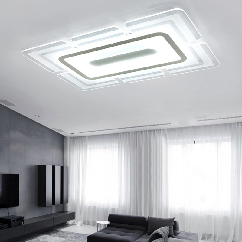 White Thinnest Pad Flush Mount Lamp Modern Acrylic LED Ceiling Fixture in Warm/White Light with Slot Design