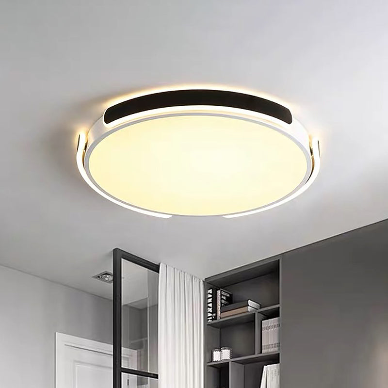 14"/18"/21.5" W Nordic LED Flush Mount Acrylic Black-White Round Ceiling Light with Riveted Side Strap, Warm/White Light
