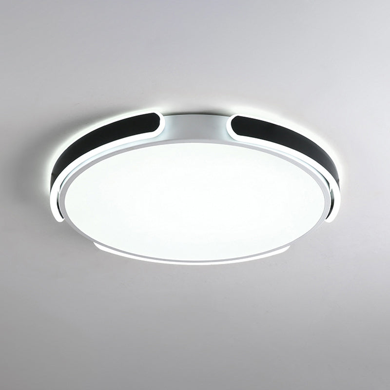 14"/18"/21.5" W Nordic LED Flush Mount Acrylic Black-White Round Ceiling Light with Riveted Side Strap, Warm/White Light