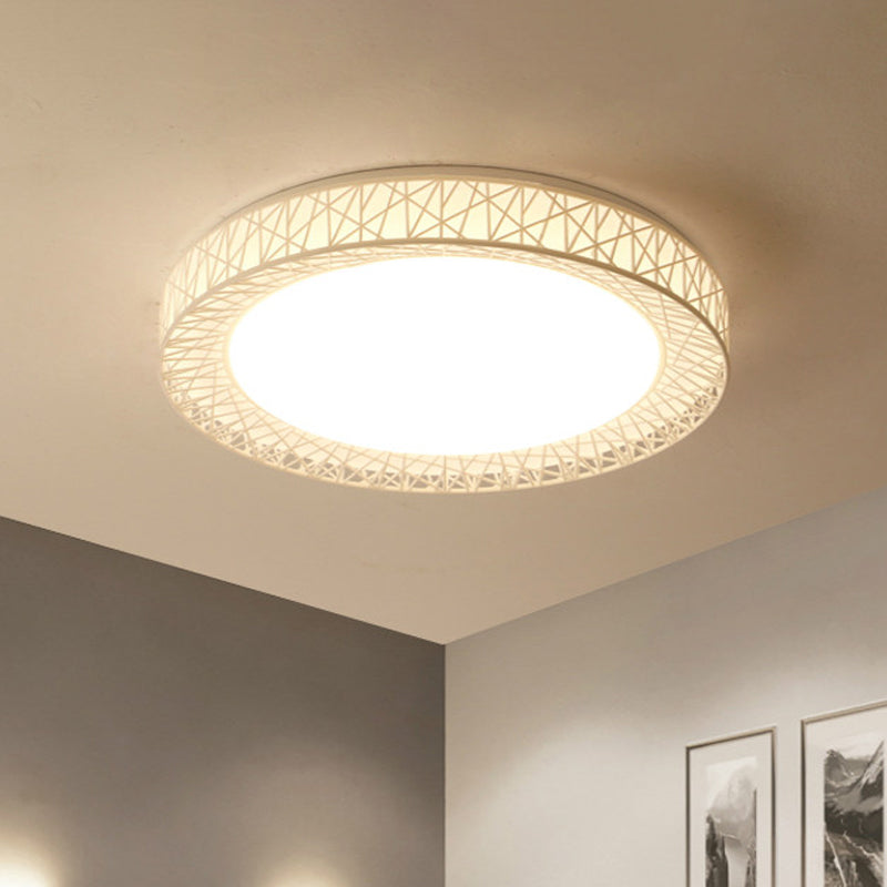 Bird Nest Thin Iron Flush Light Fixture Modern White 16 "/19.5" Wide LED Surface Ceiling Lamp with Recessed Diffuser