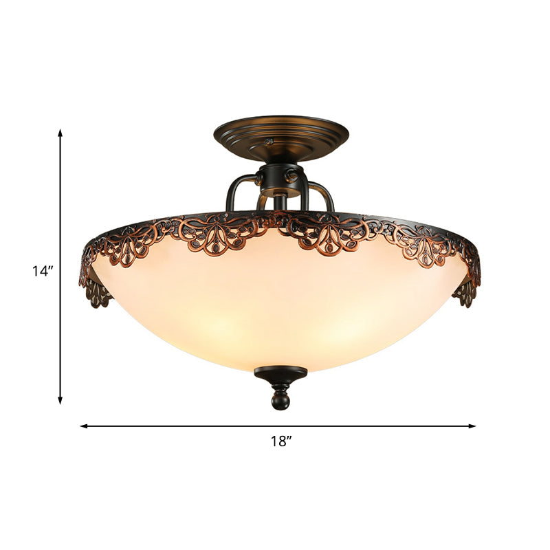 Lámpara de techo tradicional en forma de tazón 6 light White Glass Semi Flush Mount Lighting para comedor