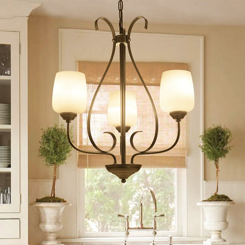 Crème glazen tulpen kroonluchter lamp vintage 3/6/8 bollen eetkamer hanger in zwart met regendruppel kooi