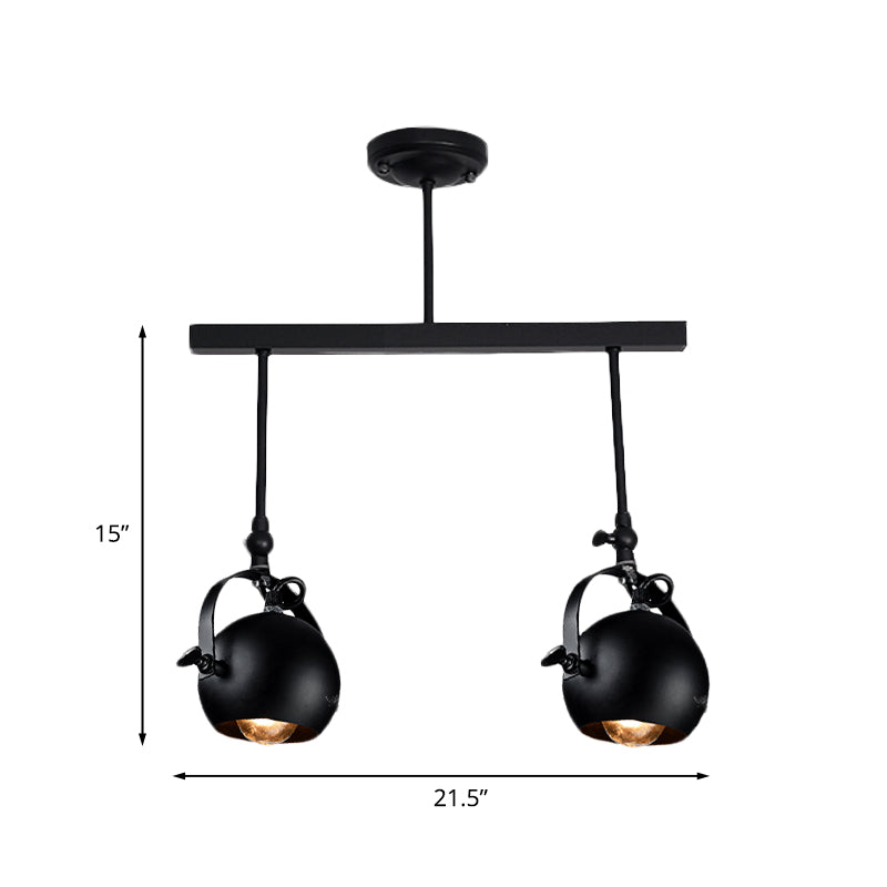 Dome Restaurant Semi Flush Mount Industrial Iron 2/3 Bulbs Black Ceiling Light Fixture with Linear Design