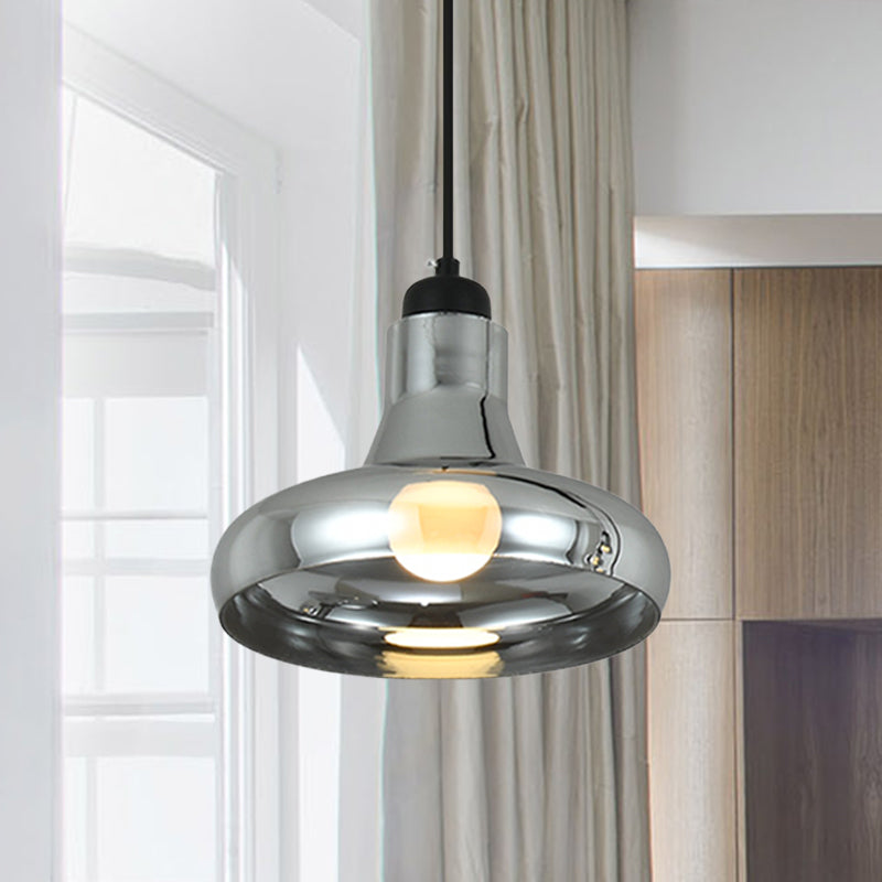 Industrial Cone/Saucer Hanging Lamp 1 Light Smoke Gray Glass Pendant Lighting Fixture for Bedroom