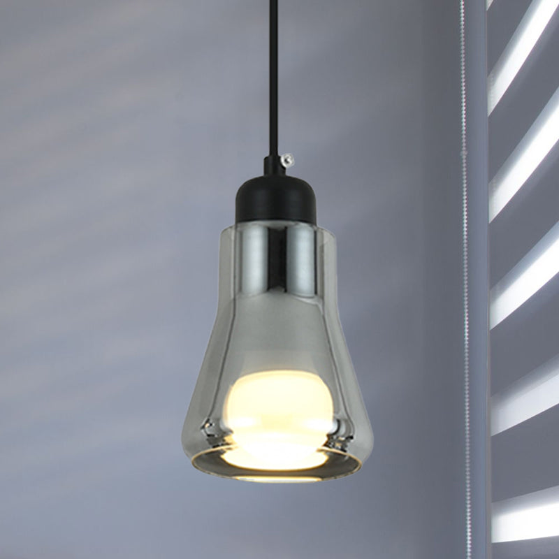 Industrial Cone/Saucer Hanging Lamp 1 Light Smoke Gray Glass Pendant Lighting Fixture for Bedroom