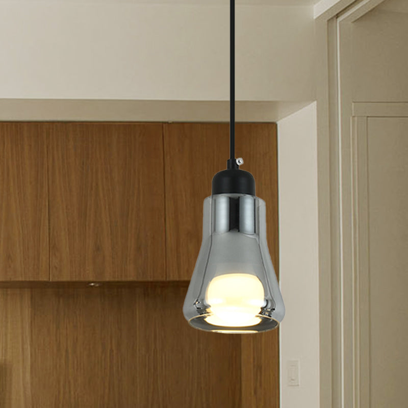 Industrial Cone/Saucer Hanging Lamp 1 Light Smoke Gray Glass Pendant Lighting Fixture for Bedroom