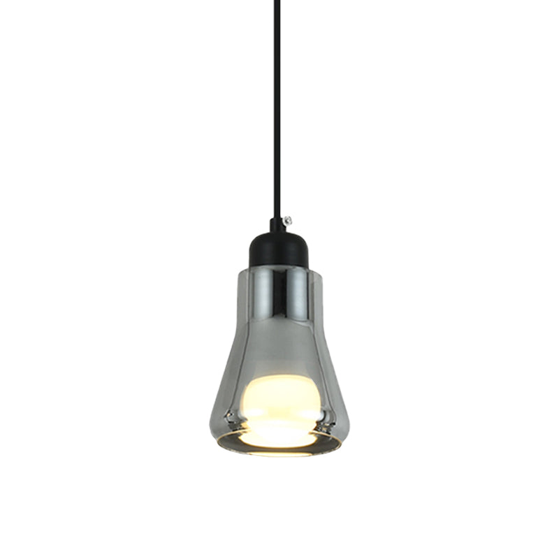 Industrial Cone/Saucer Hanging Lamp 1 Light Smoke Gray Glass Pendant Lighting Fixture for Bedroom