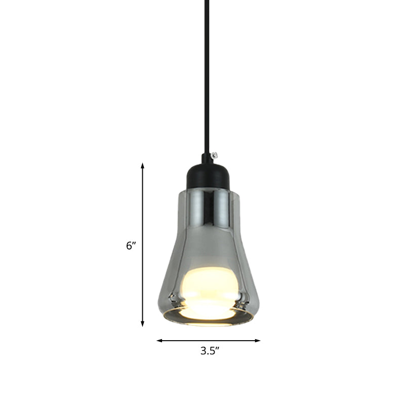 Industrial Cone/Saucer Hanging Lamp 1 Light Smoke Gray Glass Pendant Lighting Fixture for Bedroom