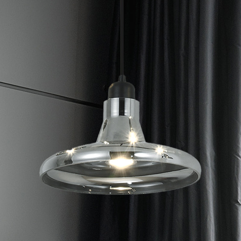 Industrial Cone/Saucer Hanging Lamp 1 Light Smoke Gray Glass Pendant Lighting Fixture for Bedroom