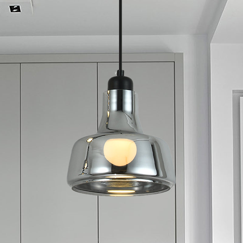 Industrial Cone/Saucer Hanging Lamp 1 Light Smoke Gray Glass Pendant Lighting Fixture for Bedroom