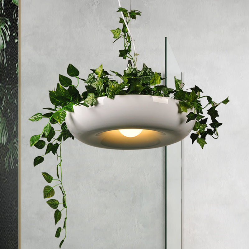 Aluminium Bowl Pendant Ceiling Light Industrial 1 Bulb Restaurant Plant Hanging Lamp in Black/White/Green