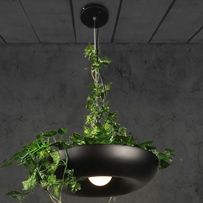 Aluminium Bowl Pendant Ceiling Light Industrial 1 Bulb Restaurant Plant Hanging Lamp in Black/White/Green