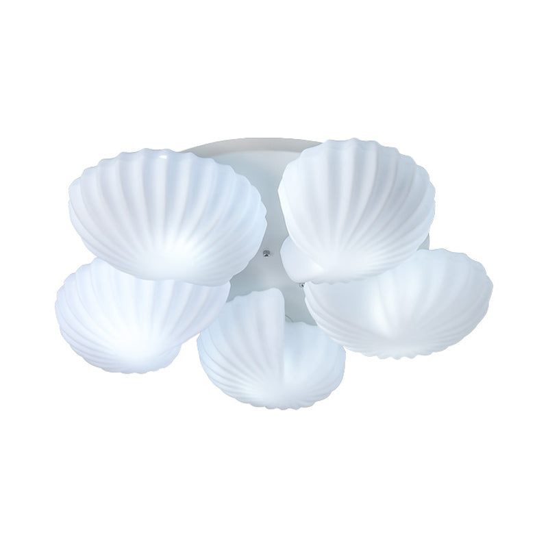 Lampada da soffitto contemporanea a 5 luci con illuminazione a semimontaggio in vetro bianco smerigliato