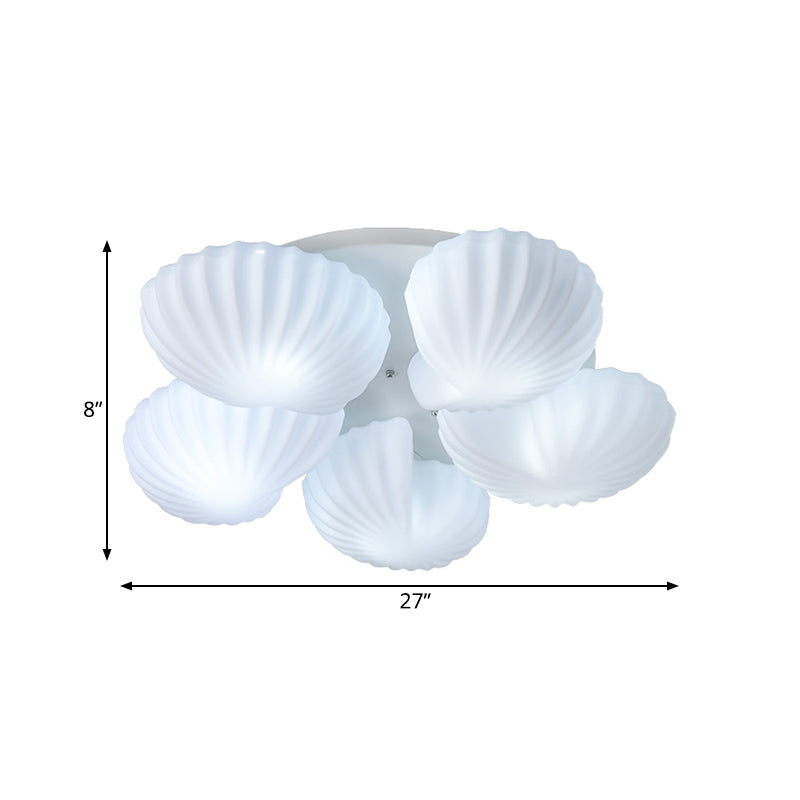 Lampada da soffitto contemporanea a 5 luci con illuminazione a semimontaggio in vetro bianco smerigliato