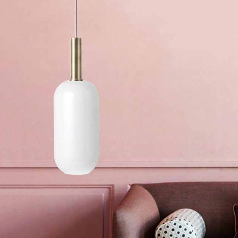 Opal Mattglas länglicher Deckenanhänger minimalist 1 leichte Messing -Hang -Lampen -Kit über Tisch