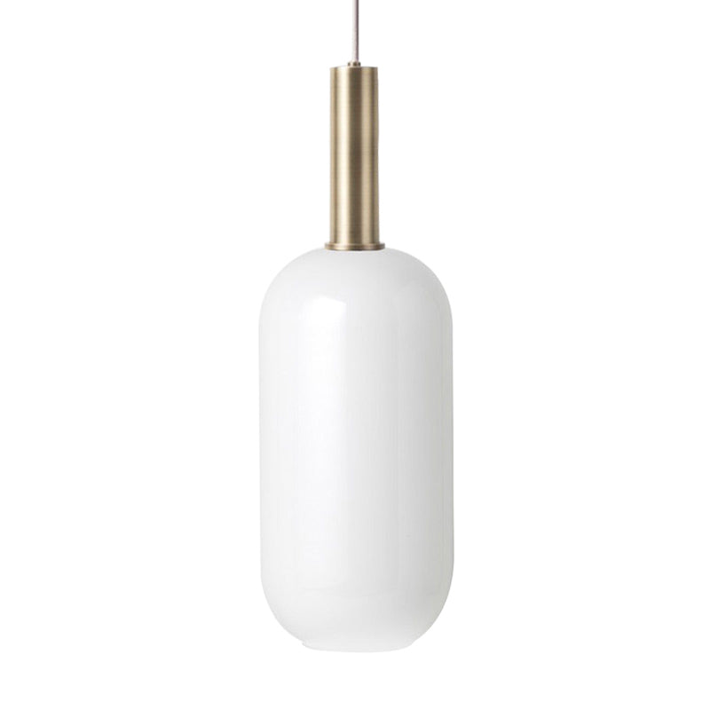 Opal Mattglas länglicher Deckenanhänger minimalist 1 leichte Messing -Hang -Lampen -Kit über Tisch