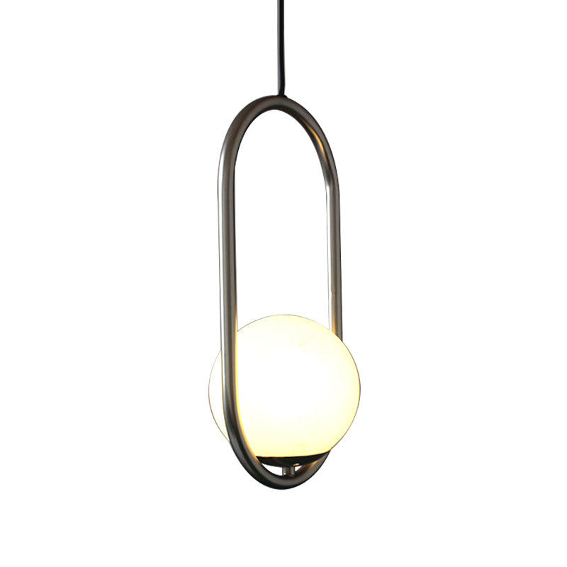 Chrome langwerpige suspensie hanger minimalisme 1-licht ijzerhanglicht met orb witte glazen schaduw