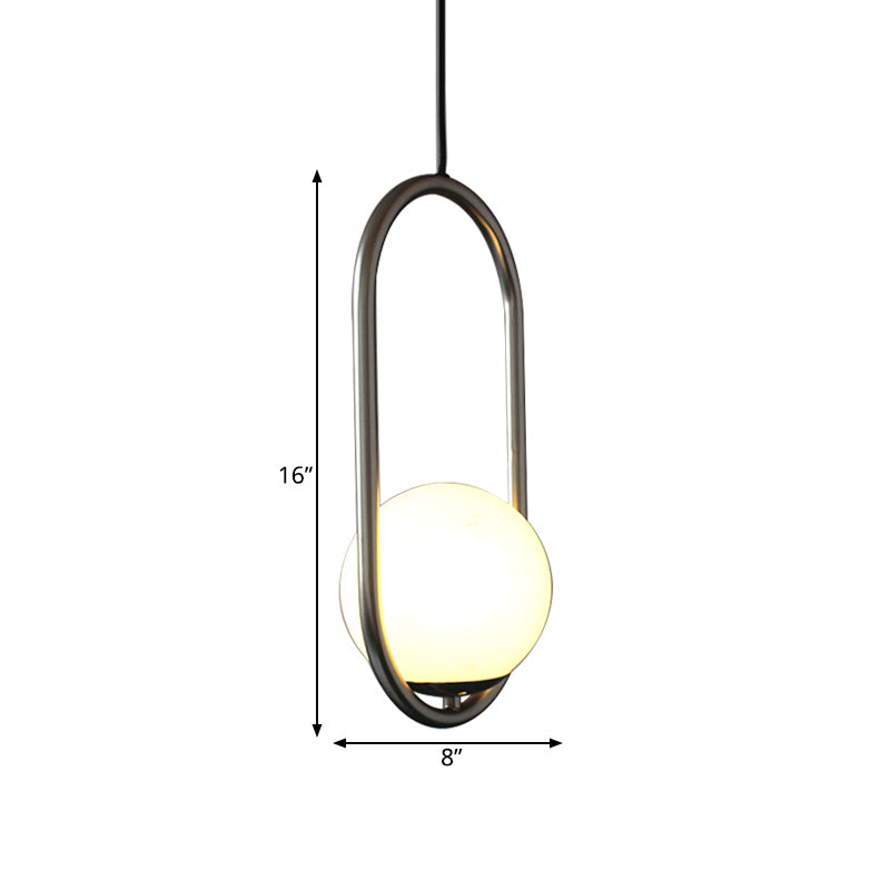 Chrome langwerpige suspensie hanger minimalisme 1-licht ijzerhanglicht met orb witte glazen schaduw