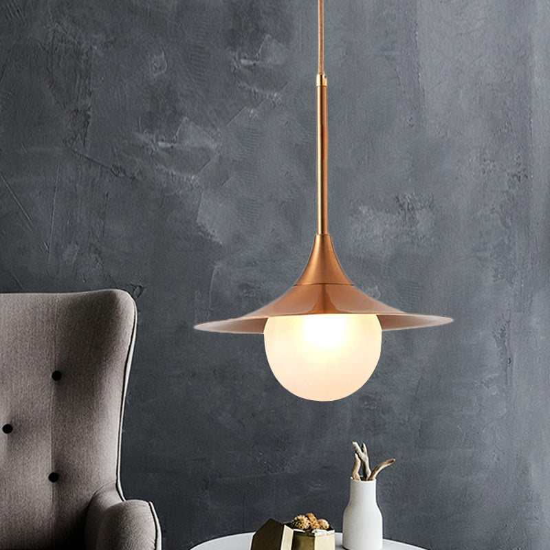 Flared Pendant Lighting Simple Metal Single Living Room Hanging Light Fixture with Orb Milk Glass Insert