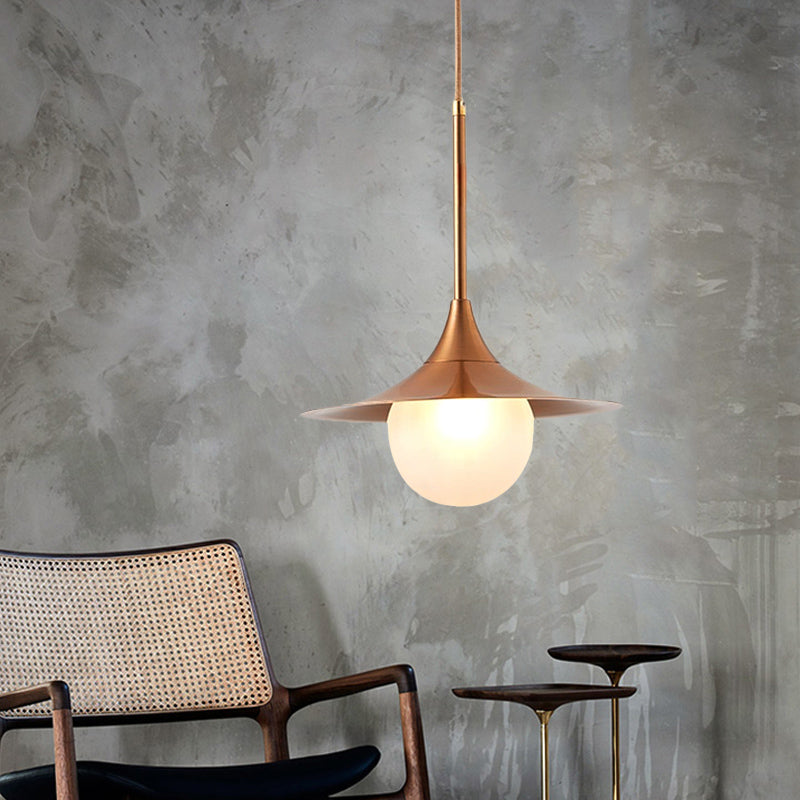 Flared Pendant Lighting Simple Metal Single Living Room Hanging Light Fixture with Orb Milk Glass Insert