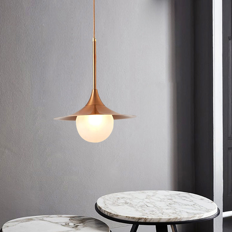 Flared Pendant Lighting Simple Metal Single Living Room Hanging Light Fixture with Orb Milk Glass Insert