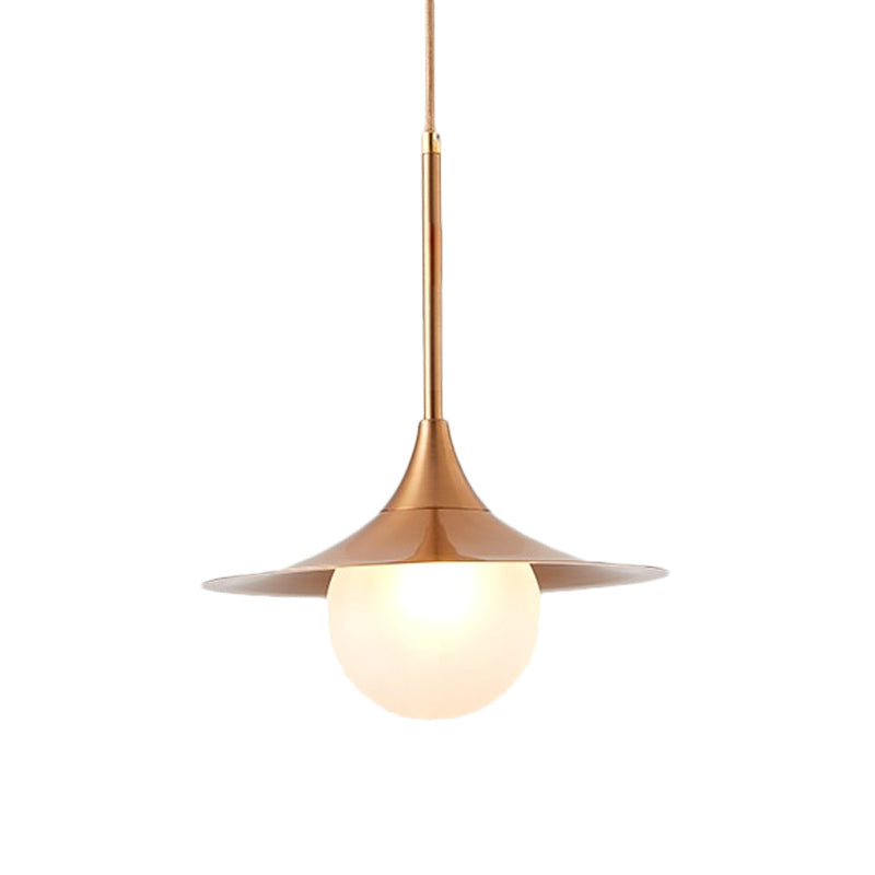 Flared Pendant Lighting Simple Metal Single Living Room Hanging Light Fixture with Orb Milk Glass Insert