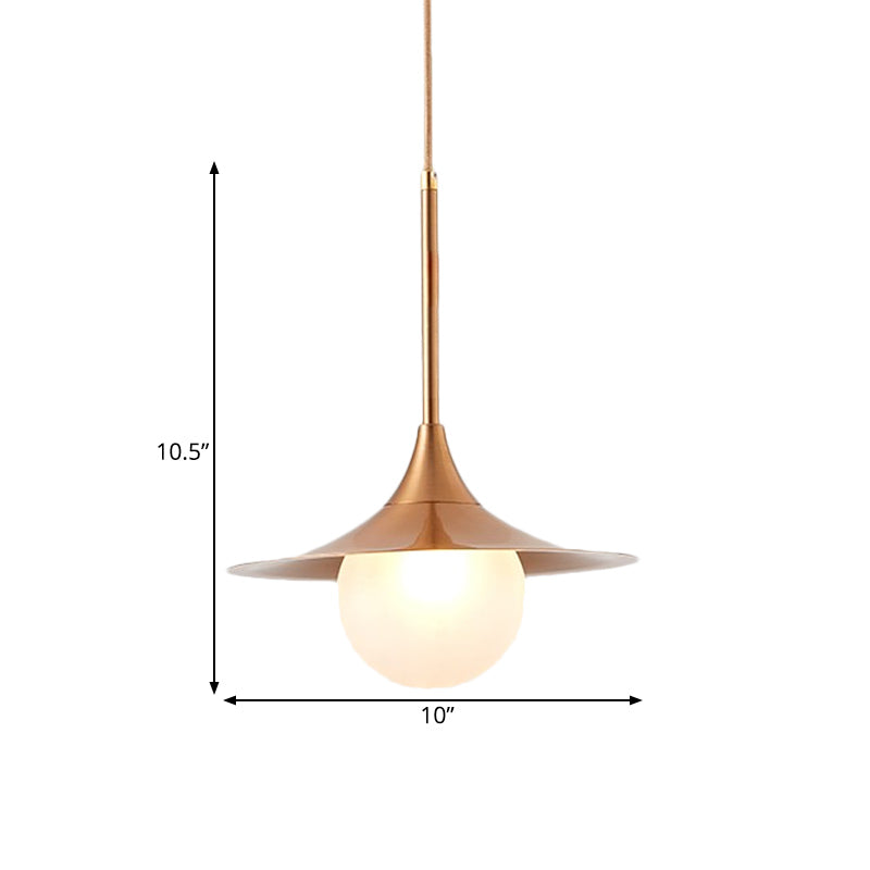 Flared Pendant Lighting Simple Metal Single Living Room Hanging Light Fixture with Orb Milk Glass Insert