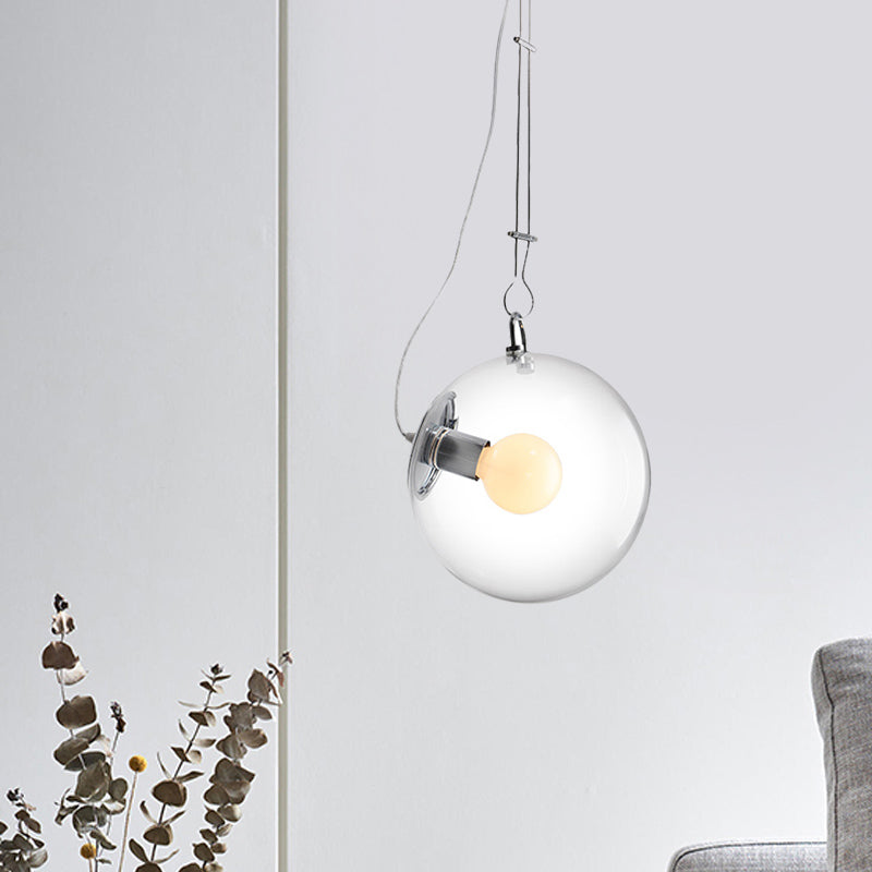 1-Light Bedside Ceiling Pendant Minimalist Chrome Hanging Light with Globe Clear Glass Shade