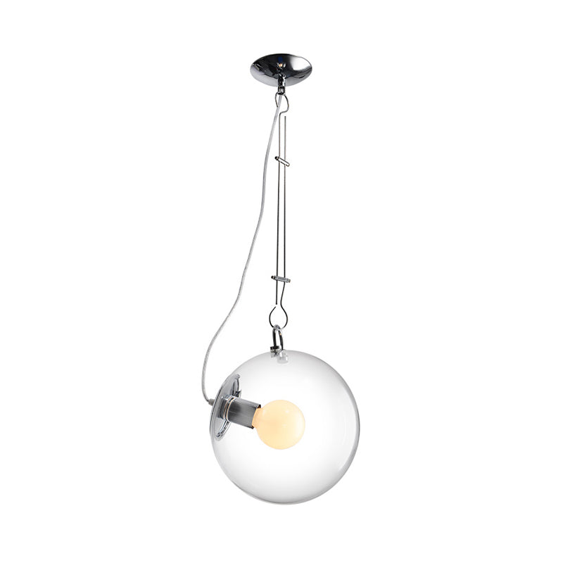 1-Light Bedside Ceiling Pendant Minimalist Chrome Hanging Light with Globe Clear Glass Shade