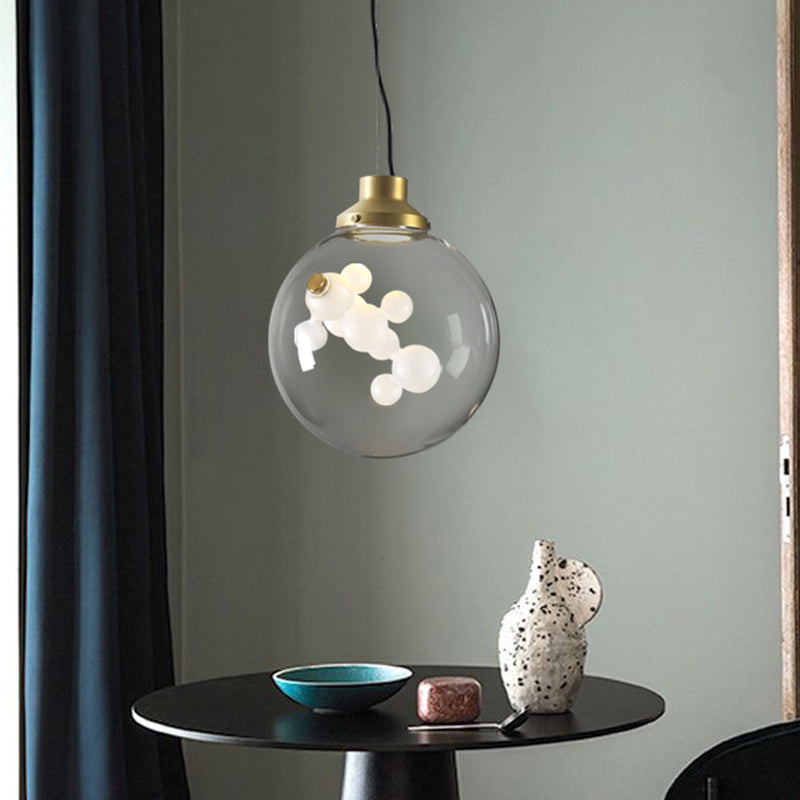 Minimalist Creative 1 Bulb Hanging Light Clear Glass Gold Long Cone/Globe Ceiling Pendant with Inner Bubble Decoration