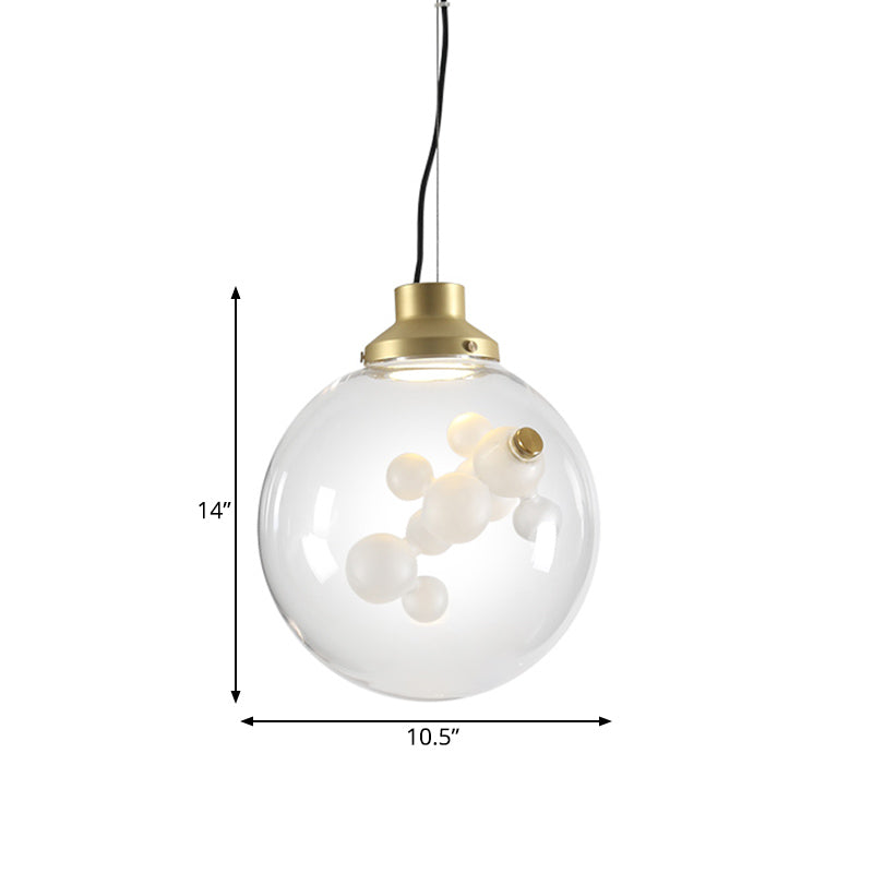 Minimalist Creative 1 Bulb Hanging Light Clear Glass Gold Long Cone/Globe Ceiling Pendant with Inner Bubble Decoration