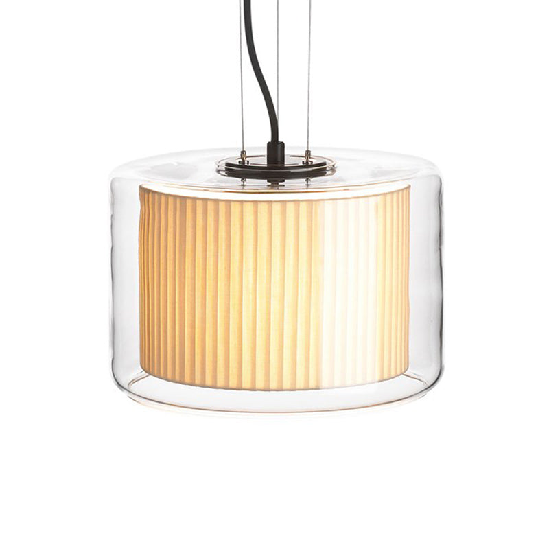 Gecolliceerde stoftrommel hanglamp Modern 1 licht beige slinger licht met exterieur transparante glazen schaduw