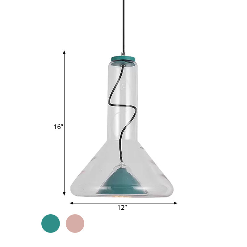 Blue/Rose Gold Conical Hanging Lamp Macaron Style Iron LED Pendant Ceiling Light with Extra Outer Funnel Shade
