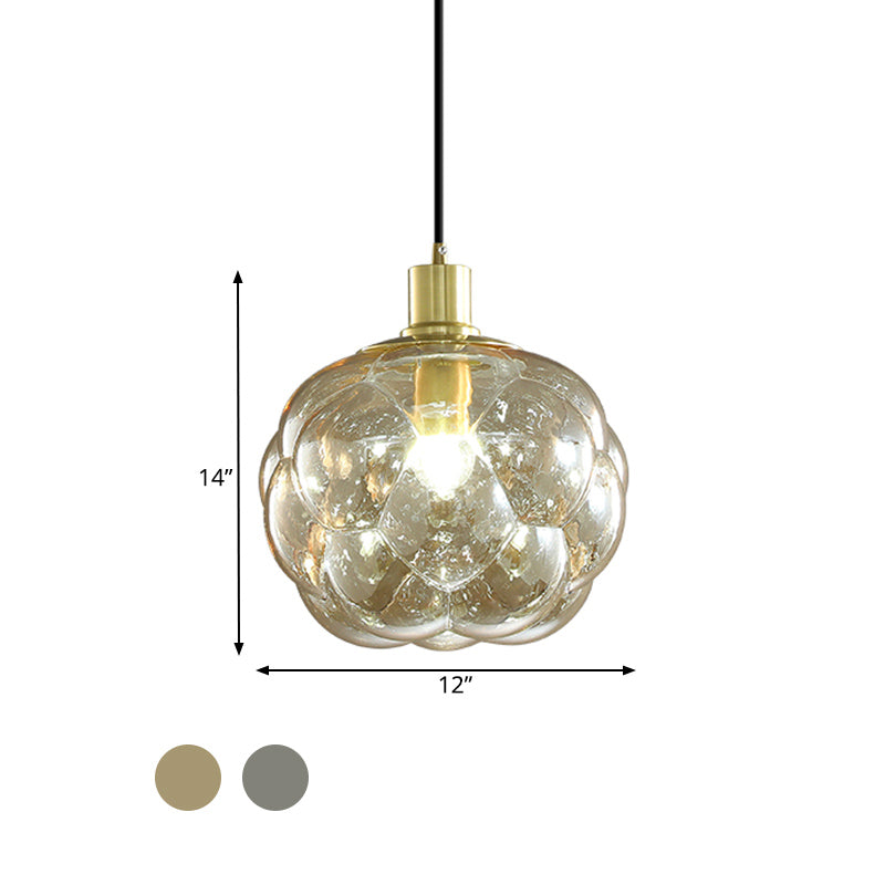 Simple Creative Swelling Globe Pendant Smoke Grey/Amber Glass Single Bedside Hanging Light Fixture