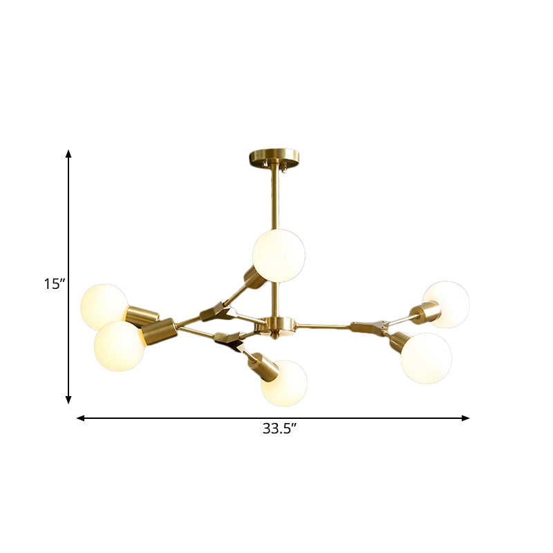Brass Branched Rotatable Semi Flush Mount Modernism 6 Heads Metal Ceiling Light with Open Bulb Design