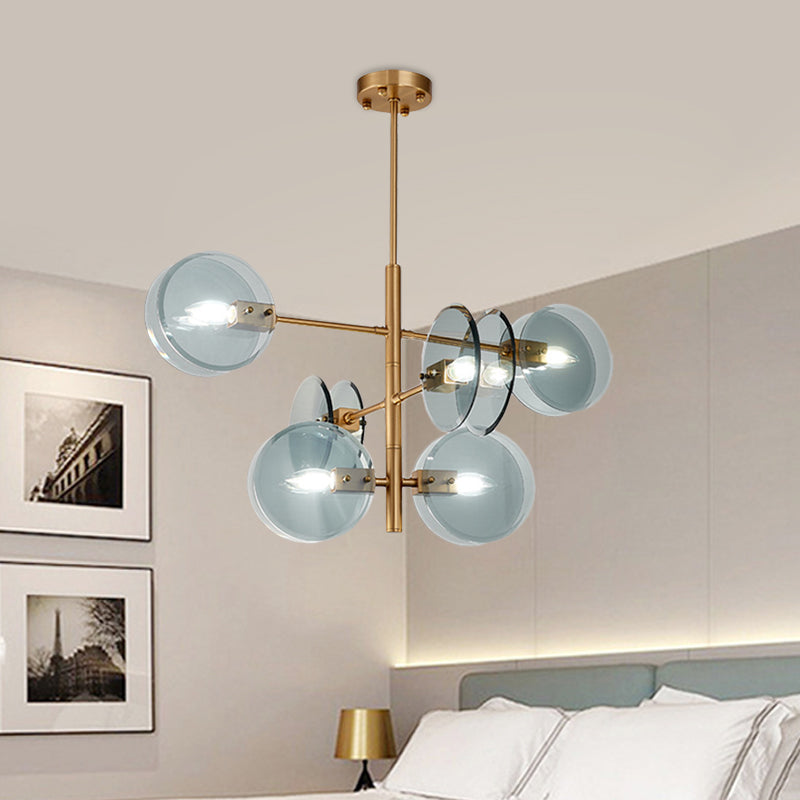 Mid secolo 6 lampadine lampadario blu in vetro blu ottone a doppia luce del soffitto a doppio fiuto