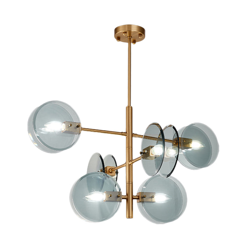Mid secolo 6 lampadine lampadario blu in vetro blu ottone a doppia luce del soffitto a doppio fiuto