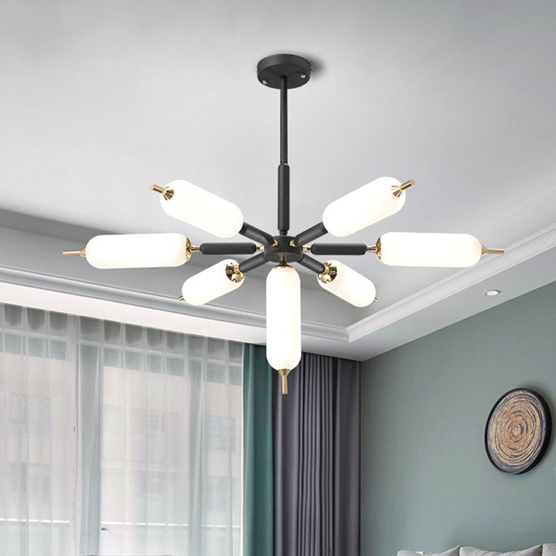 Houten barstende kroonluchter licht Noordse 7-lights black plafond suspensielampje met cilindermatte glazen lampenkap