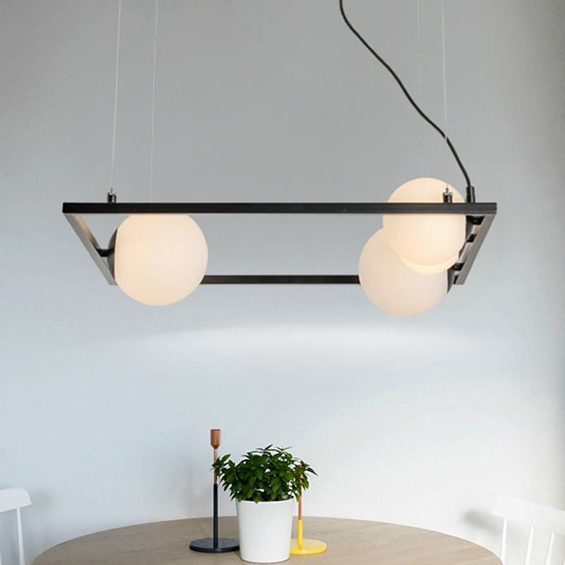 Bubble keuken dinette kroonluchter ivoor glas 4 lampen modernisme hangende hanger met vierkant frame in zwart/wit