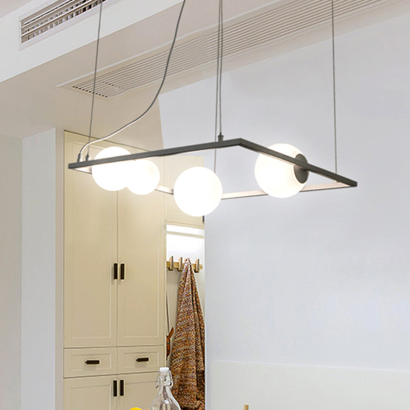 Bubble keuken dinette kroonluchter ivoor glas 4 lampen modernisme hangende hanger met vierkant frame in zwart/wit