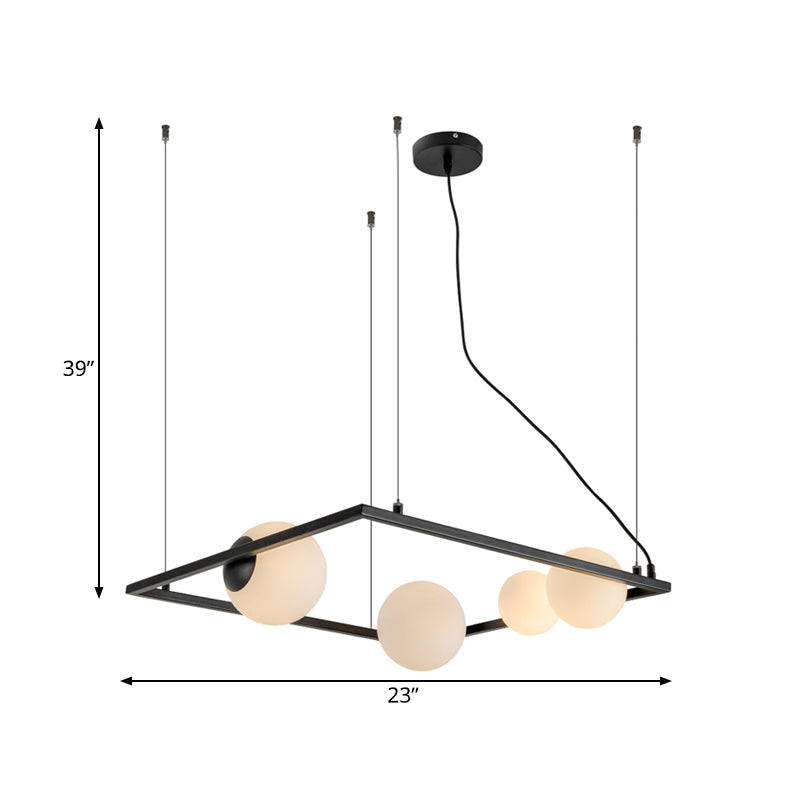 Bubble keuken dinette kroonluchter ivoor glas 4 lampen modernisme hangende hanger met vierkant frame in zwart/wit