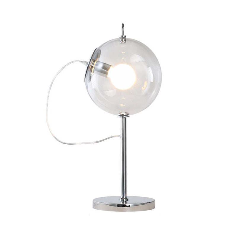 Lampada da tavolo minimalista a sfera in vetro trasparente con 1 lampadina, lampada da notte per salotto in cromo