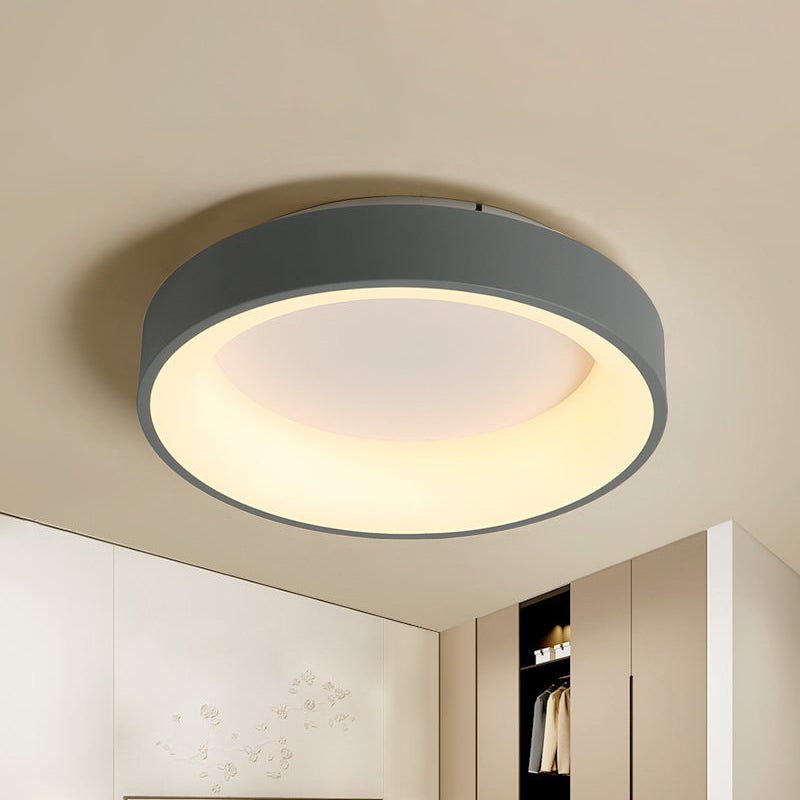 Round Flush Mount Recessed Lighting Simple Acrylic White/Grey 16/19.5 Inch W LED Ceiling Fixture with Hollow Design, Warm/White Light