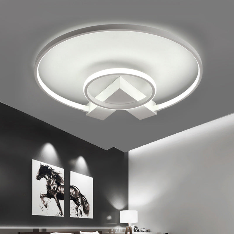 White/Gold 2-Circle Flush Mount Lighting Contemporary Aluminum LED Ceiling Fixture with V Neck Design