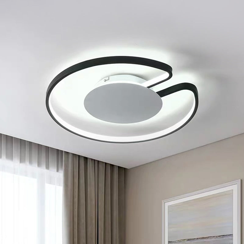15"/19" W Minimal LED Flush Mount Light Iron White and Black Inner/Black and White Inner Hoop Ceiling Lamp with Open Design