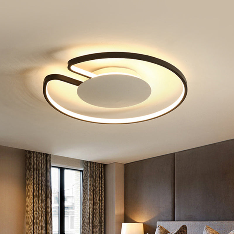 15"/19" W Minimal LED Flush Mount Light Iron White and Black Inner/Black and White Inner Hoop Ceiling Lamp with Open Design