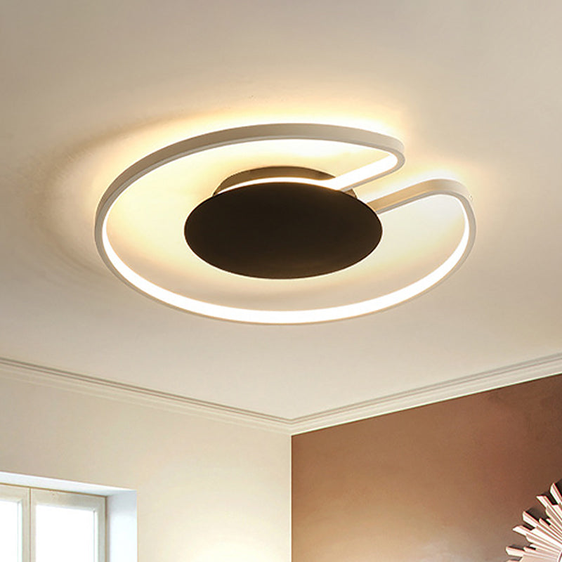15"/19" W Minimal LED Flush Mount Light Iron White and Black Inner/Black and White Inner Hoop Ceiling Lamp with Open Design