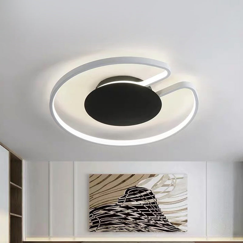 15"/19" W Minimal LED Flush Mount Light Iron White and Black Inner/Black and White Inner Hoop Ceiling Lamp with Open Design